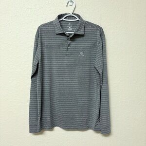 Rhoback Long Sleeve Polo Mens Size M Gray Stripes Golf Stretch Performance